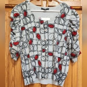 Designers Originals Floral Red & Black Women's Sweater Sz M (NWT)